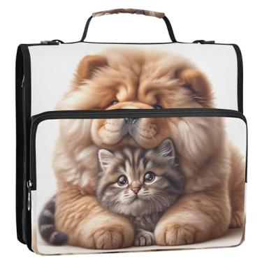 Imagem de Organizador de fichário com zíper, Chow Chow, cachorro, gato, gatinho, 3 anéis, 3 anéis, anel D, bolsa profissional de ensino médio com alça de armazenamento e alça