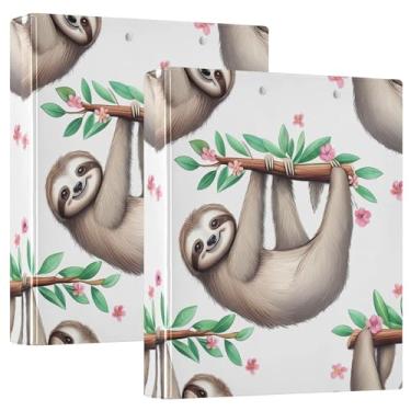 Imagem de Fichários personalizados com flores de preguiça fofas de 3,8 cm, 3 anéis, 200 folhas, caderno, anel redondo, fichário, 31,5 x 27 x 6 cm, pacote com 2