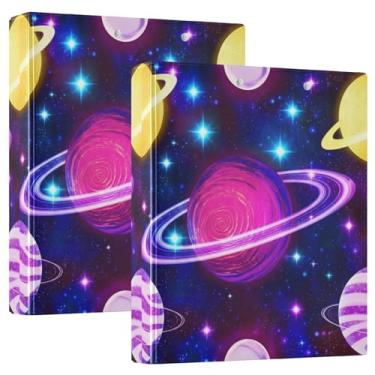 Imagem de Fichários de 3 anéis Space Planets de 3 cm comporta 200 folhas de caderno de desenho animado fichário planejador, 31,5 x 27 x 6 cm, pacote com 2