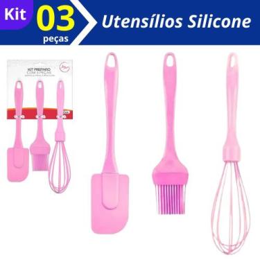 Imagem de Kit Bolo Cake 03 peças - Espatula Fue Pincel de Silicone Rosa ou Lilas