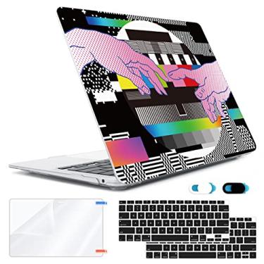 Imagem de HOHAIYOO Compatível com MacBook Air 13" capa 2022 2021 2020-2018 versão M1 A2337 A2179 A1932 com Touch ID, capa rígida para impressão + película para teclado + capa para webcam + protetor de tela, dedo criativo