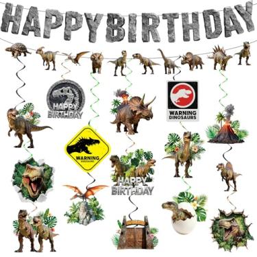 Imagem de Kit de decoração de festa de dinossauro, faixa com tema de dinossauros, guirlanda, dinossauros, espirais pendurados, selva, dino, teto, espirais, serpentinas espirais para crianças, festa de