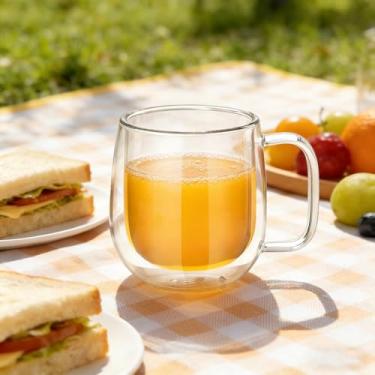 Imagem de Caneca de café de vidro murado de 238 g com alça, copo de vidro borossilicato, copos resistentes ao calor e frio, caneca isolada transparente para americano, latte, cappuccino