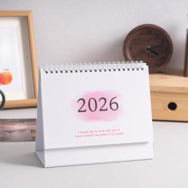 Imagem de Calendário de mesa 2026, livro de planejamento de memorandos de mesa, design dobrável (versão em inglês) (rosa)