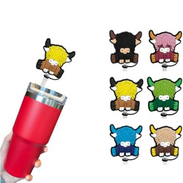 Imagem de 6 peças de cobertura de canudo de silicone reutilizáveis, acessórios para copos Stanley, tampa de palha fofa para canudos Stanley Topper de 10 mm