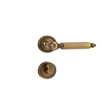 Imagem de Fechadura retrô para porta de quarto interior silenciosa maçaneta americana dividida fechadura de porta de madeira doméstica liga de zinco (estilo magnético bronze amarelo)