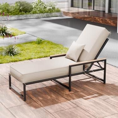 Imagem de Almofadas de espreguiçadeira ao ar livre, 182 x 53 x 15 cm, à prova d'água e resistente ao desbotamento, almofadas para cadeiras de pátio com capa removível, almofada de espreguiçadeira com alça e 16