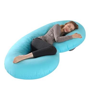 Imagem de Travesseiros de gravidez para dormir em forma de C, travesseiros de grávidas para dormir, travesseiro de corpo inteiro essencial para gravidez com zíper reversível lago azul (Lago azul)