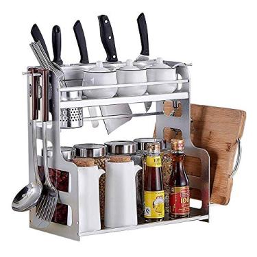 Imagem de Prateleira de cozinha prateleira de cozinha prateleira de alumínio para especiarias rack de armazenamento de camada dupla