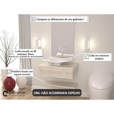 Imagem de Conjunto para Banheiro Gabinete com Cuba F44 e Prateleira 605w Metrópole Compace Snow