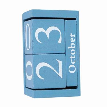 Imagem de Mingzhe Calendário de Madeira Vintage Bloco de Madeira Mês Data Exibição Decoração Escritório Doméstico Azul Preto para Escritório Doméstico (Azul)