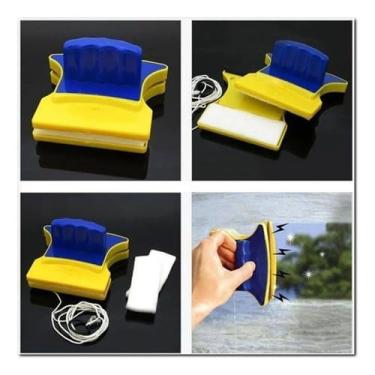 Imagem de Limpador Magnético de Vidros, para Janelas, Sacadas e Box de Banheiro, Sistema de Ímãs de Alta Força, com Cordão de Proteção, Design Ergonômico, 11-12cm x 10-11cm x 5-6cm