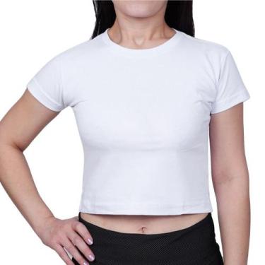 Imagem de Blusa Cropped Feminino Básica Branca Manga Curta 100% Algodão Premium 