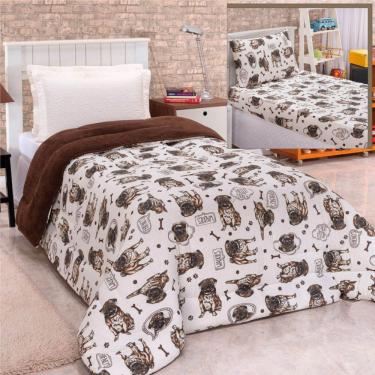 Imagem de Coordenado Coberdrom Edredom E Lençol Solteiro 3 Peças Cão - Bege