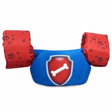 Imagem de Colete Salva-Vidas Infantil para Natação, Azul e Vermelho com Estampa de Patinhas, Design de Escudo, para Crianças de 1 a 6 Anos