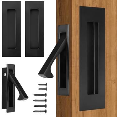 Imagem de Maçanetas de porta de bolso e borda fosca, conjunto de ferragens para porta de bolso, puxadores de 15 cm, puxadores embutidos, para armário, porta de celeiro, feito de aço inoxidável 304