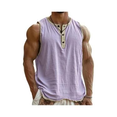 Imagem de Camiseta Regata Masculina Leve E Respirável Com Gola Henley Para Verão