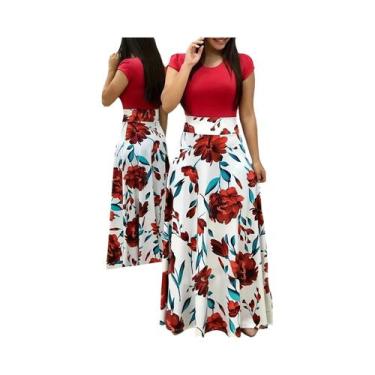 Imagem de Vestido Feminino Estampado Floral Grande Com Manga Curta Estilo Europe