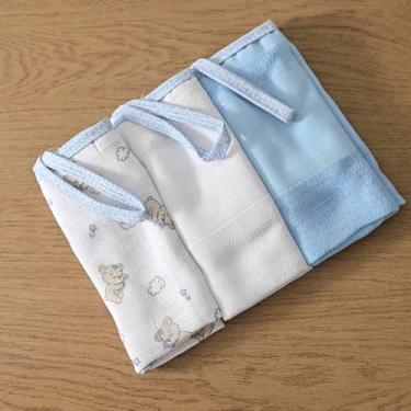 Imagem de Pano de Boca para Bebê 34 cm x 34 cm 3 unidades Pixuxu, Urso Soninho A