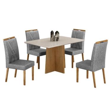 Imagem de Mesa De Jantar Jade 120x80cm Cinamomo Off White Com 4 Cadeiras Lara Linho Prata - Valdemóveis