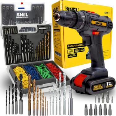 Imagem de Kit Parafusadeira e Furadeira 3/8 a Bateria com Jogo de Brocas e Bucha