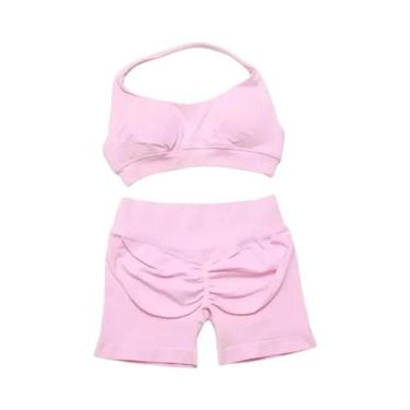 Imagem de Conjunto De Top E Shorts Sem Costura De Cintura Alta Para Academia, Ro