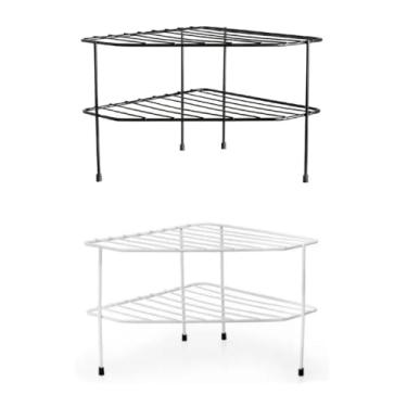 Imagem de Kit 2 Organizadores de Pratos para Armário Prateleira Cozinha Louça Aço Resistente Não Enferruja (Kit 2 Organizadores de Canto,Branco)