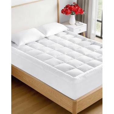 Imagem de Almofada de colchão Cal King Size – Protetor de colchão acolchoado – capa de travesseiro de algodão com bolsos profundos de 20 a 40 cm – grossa e felpuda – refrescante, respirável e silenciosa