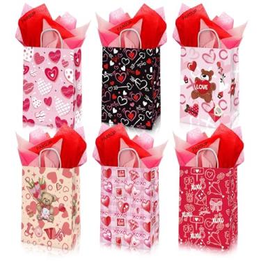 Imagem de PARSUP 24 sacos de presente de dia dos namorados com 30 folhas de papel de seda vermelho e rosa, para amigos, colegas de classe, amante, namorado, namorada, aniversário, decoração de festa em sala de