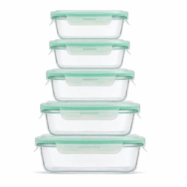 Imagem de Kit 5 Potes Herméticos de Vidro com Tampa Vedação Silicone 370ml 640ml 1040ml – Livre de BPA, Vai ao Forno, Micro-ondas e Lava-louças (Verde, Kit 5)