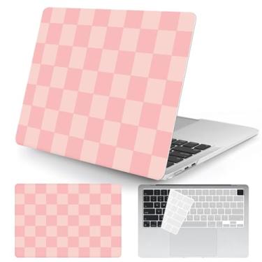 Imagem de Seorsok Compatível com a nova capa MacBook Air de 13,5 polegadas M4 M3 M2 2025 2024-2022 versão A3240 A2681 A3113 Touch ID, linda capa rígida de plástico xadrez rosa com capa de teclado, xadrez retrô