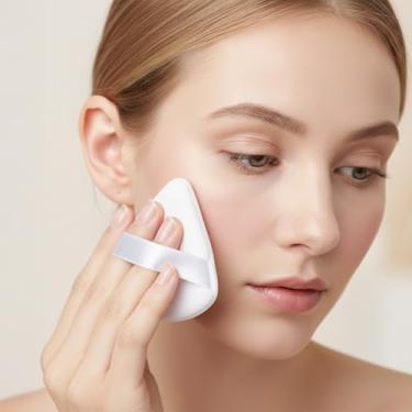 Imagem de Esponja de maquiagem triangular de 6 peças - pó puff, esponjas cosméticas com alça, ferramentas de maquiagem de beleza para mulheres formais diárias, branco
