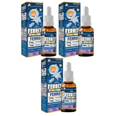 Imagem de 3x Ferrix Kids (Ferro 5mg/porção) 30ml Sabor Uva Flora Nativa-Unissex