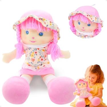 Imagem de Boneca De Pano 50cm Vestido E Chapéu Estampas Florais Macia
