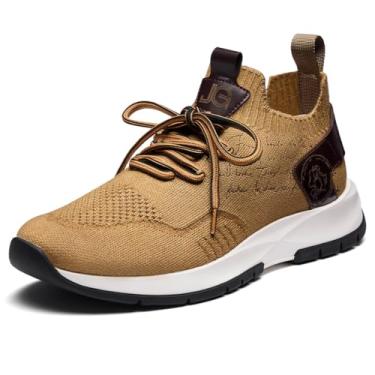 Imagem de Jepsen Gord Tênis masculino casual de malha de lã respirável para caminhada de negócios, leve, confortável, sem cadarço, para trabalho, Marrom, 40