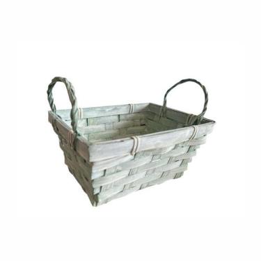 Imagem de Cesta Decorativa de Bambu Retangular com alça - Verde - 18cm - 1 unida