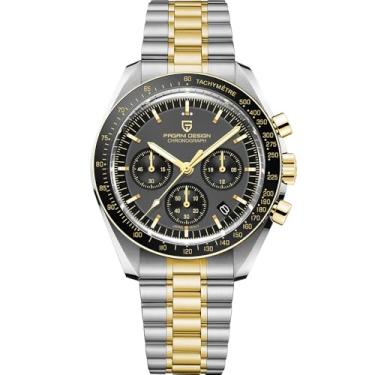 Imagem de TYBERLEY Pagani Design 1701 Relógio de pulso masculino com cronógrafo profissional Japão VK63, movimento de quartzo, lua, aço inoxidável, 100 m, impermeável, casual, analógico, data, OURO PRETO - NOVO