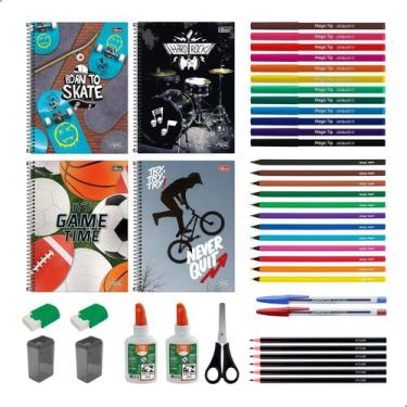 Imagem de Kit Material Escolar 40 Itens Caderno Tilibra 10 Materias 160 Folhas I