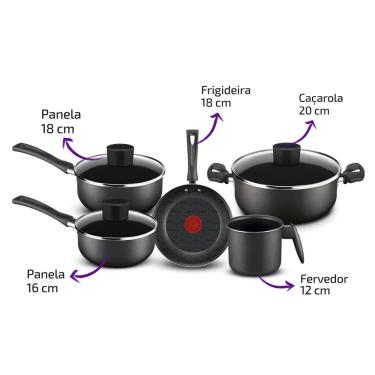 Imagem de Conjunto de Panelas Antiaderente Rochedo Pratic Cinza 5 Peças