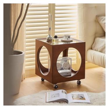 Imagem de Mesa de centro moderna de madeira maciça, mesa lateral para sala de estar, mesa de canto retrô removível para sofá antigo, mesa de cabeceira simples
