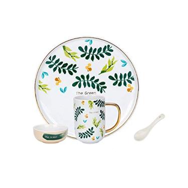 Imagem de Conjunto criativo de utensílios de jantar de cozinha, conjunto de pratos de cerâmica com 4 peças, caneca de prato, tigela de prato, serviço para 1, conjunto de pratos domésticos personalizados, pratos