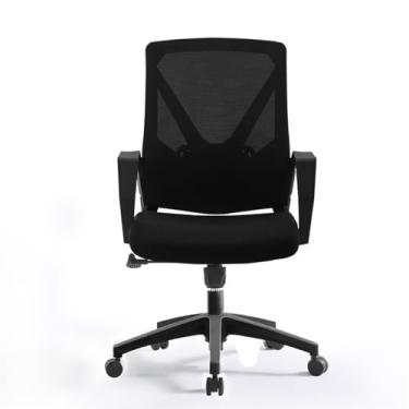 Imagem de Cadeira de escritório clássica confortável cadeira de escritório giratória ergonômica de malha central com rodinhas para trabalho com rodas, cadeira de conferência de estudo, encosto de mesa (preto)