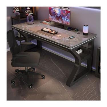 Imagem de Mesa versátil de vidro temperado, mesa de trabalho, quarto, casa, estudante, mesa, moderna, simples, mesa de escritório, luz, jogos de luxo, fácil de instalar (cinza, 160 x 60 x 75 cm)