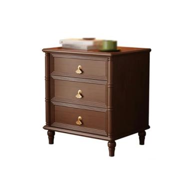 Imagem de Mesa de cabeceira moderna em marrom/marrom escuro armário de armazenamento com três gavetas para sala de estar, quarto, armário de estudo em madeira maciça prática (marrom)