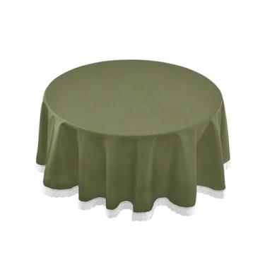 Imagem de Qilmy Toalha de mesa redonda de palmeira de treliça verde, 152 cm, resistente à água, à prova de derramamento, capa de mesa grande para jantar de reunião de família em ambientes internos e externos