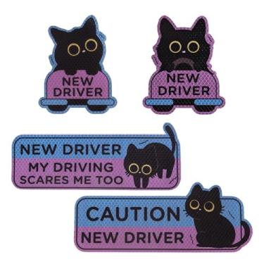 Imagem de AMZAUTO 4 peças novo ímã de motorista para carro, lindo gato reflexivo estudante novo motorista ímã adesivo sinal de segurança, reutilizável fácil anexar magnético, adesivo engraçado para porta