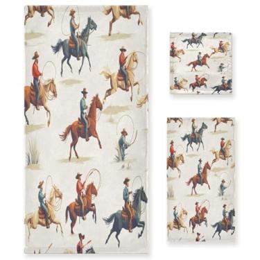 Imagem de xigua Brave Cowboys Pattern Conjunto de toalhas de banheiro absorvente macio 3 peças toalha de banho toalha de mão toalhas decorativas para banheiro, academia, hotel, praia, piscina
