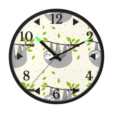 Imagem de STAYTOP Lindo relógio de parede LED preguiça no ramo para quarto com brilho noturno, relógios de parede silenciosos de 30,5 cm para decoração de sala de estar, controle de som, relógio de parede