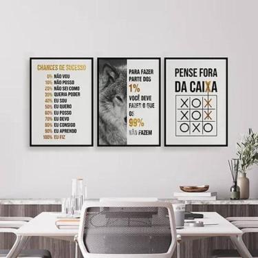 Imagem de Kit 3 Quadros Lobo Empreendedorismo 24X18Cm Com Vidro Preta