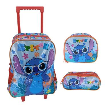 Imagem de Kit Mochila De Rodinha Stitch + Lanchei + Estojo Duplo 42392-Feminino